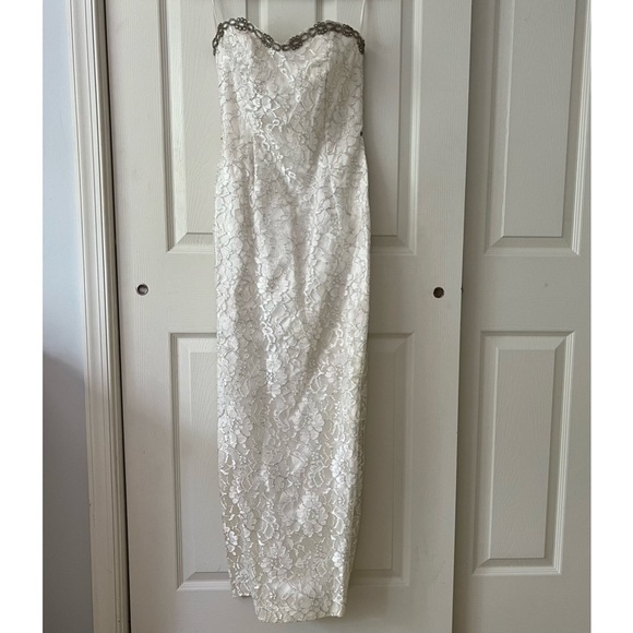 LORALIE Sweetheart Wedding Dress‎ 6 Vintage Embellish Metallic Lace Brocade Slip - Picture 1 of 17